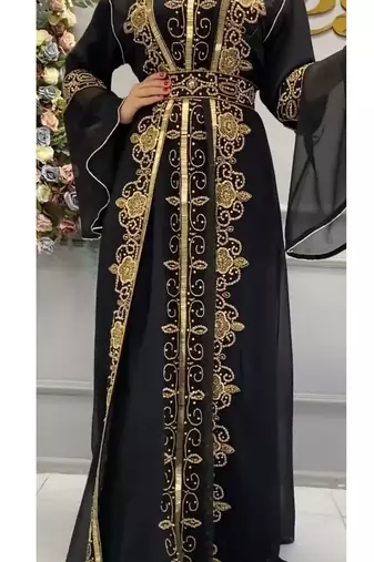 Black Georgette Zari Embroidered Kaftan