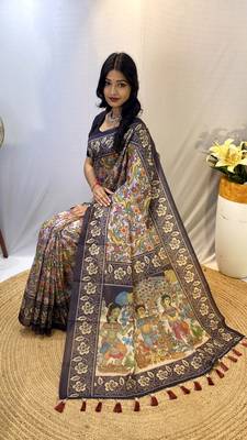 Lavender Classic Soft Cotton Blend Digital printed Saree With Blouse For Women 2