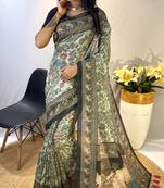Rama Classic Soft Cotton Digital printed Saree With Blouse For Women