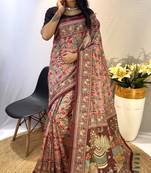 Pink Classic Soft Cotton Blend Digital printed Saree With Blouse For Women