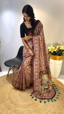 Pink Classic Soft Cotton Blend Digital printed Saree With Blouse For Women 2
