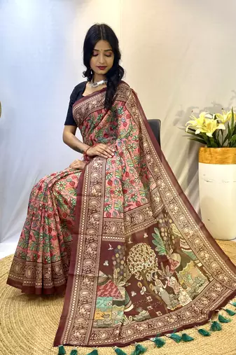 Pink Classic Soft Cotton Blend Digital printed Saree With Blouse For Women