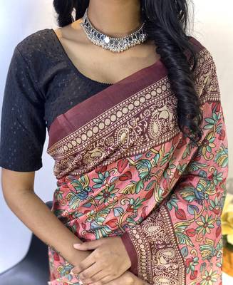 Pink Classic Soft Cotton Blend Digital printed Saree With Blouse For Women 4