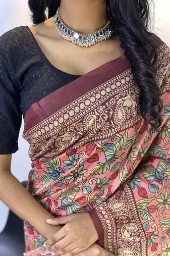 Pink Classic Soft Cotton Blend Digital printed Saree With Blouse For Women