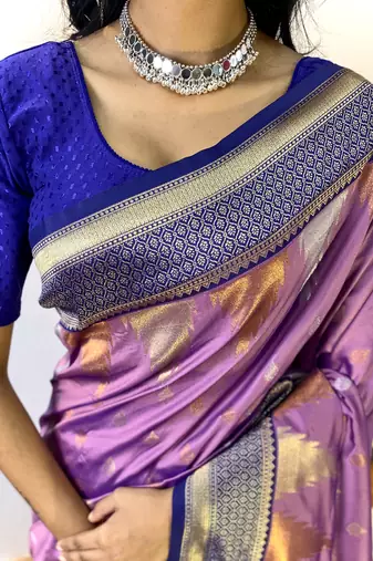 Lavender Designer Kanchipuram Silk And Zari Weaving Saree With Blouse For Women