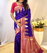 Violet Designer Kanchipuram Silk And Zari Weaving Saree With Blouse For Women