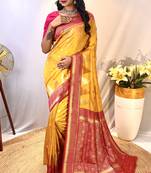 Yellow Designer Kanchipuram Silk And Zari Weaving Saree With Blouse For Women