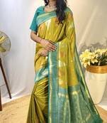 Pista Green Designer Kanchipuram Silk And Zari Weaving Saree With Blouse For Women