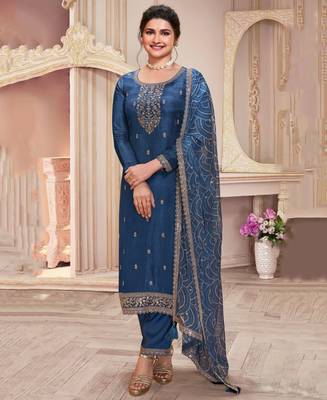 latest blue georgette straight suit for women festive wear 1