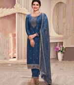 latest blue georgette straight suit for women festive wear