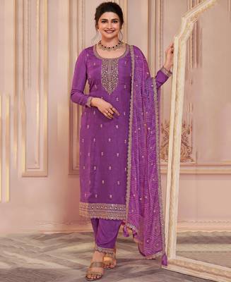 latest purple georgette straight suit for women festive wear 1
