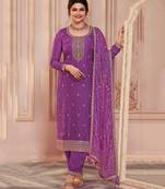latest purple georgette straight suit for women festive wear