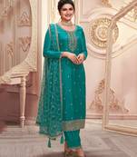 latest aqua blue georgette straight suit for women festive wear