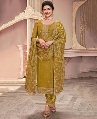 latest mustard georgette straight suit for women festive wear 1