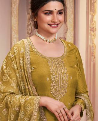 latest mustard georgette straight suit for women festive wear 2