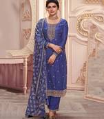 latest royal blue georgette straight suit for women festive wear