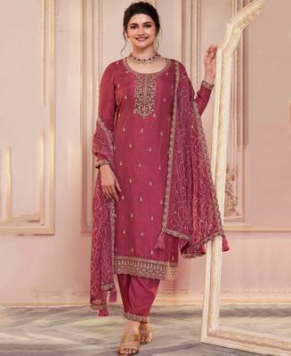 latest red georgette straight suit for women festive wear 1