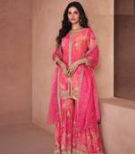 Orange embroidered georgette free size palazzo suit