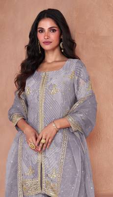 Light purple embroidered georgette palazzo suit 2