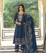 Teal roman silk full stitched wedding suits with banarasi duppatta