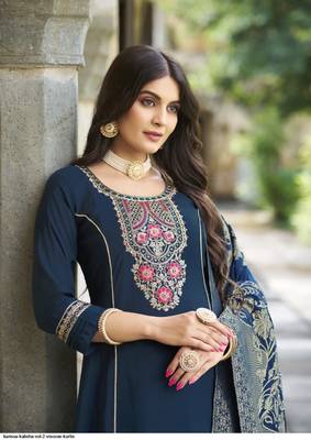 Teal roman silk full stitched wedding suits with banarasi duppatta 2