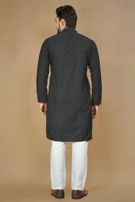 Black embroidered rayon straight kurta 2