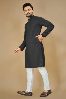 Black embroidered rayon straight kurta 3