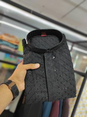 Black embroidered rayon straight kurta 5