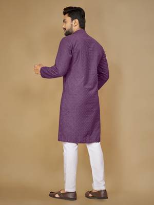 Lavender embroidered rayon straight kurta 2
