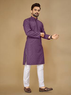Lavender embroidered rayon straight kurta 3