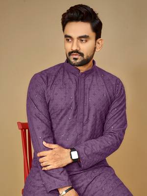 Lavender embroidered rayon straight kurta 4