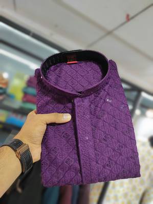 Lavender embroidered rayon straight kurta 5