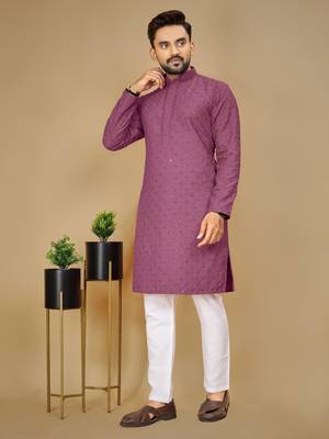 Purple embroidered rayon straight kurta 1