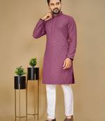 Purple embroidered rayon straight kurta