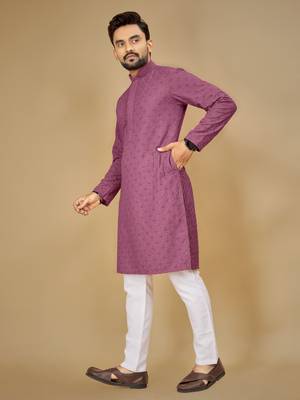 Purple embroidered rayon straight kurta 3