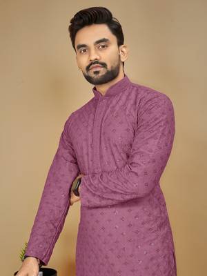Purple embroidered rayon straight kurta 5