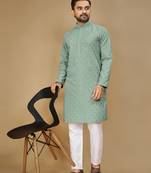 Sea green embroidered rayon straight kurta