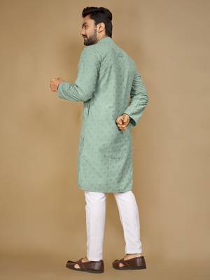 Sea green embroidered rayon straight kurta 2