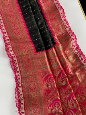 Black Paithani Silk Saree With Rich Contrast Weaving Pallu And Border & Blouse 3
