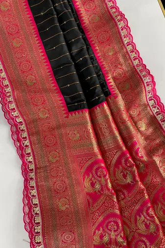 Black Paithani Silk Saree With Rich Contrast Weaving Pallu And Border & Blouse