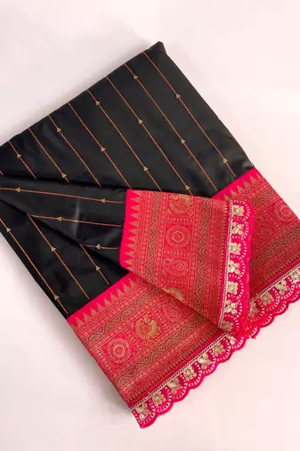 Black Paithani Silk Saree With Rich Contrast Weaving Pallu And Border & Blouse