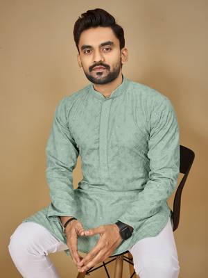 Sea green embroidered rayon straight kurta 5
