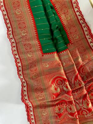 Green Paithani Silk Saree With Rich Contrast Weaving Pallu And Border & Blouse 3