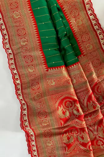 Green Paithani Silk Saree With Rich Contrast Weaving Pallu And Border & Blouse