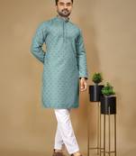 Sky blue embroidered rayon straight kurta