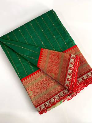 Green Paithani Silk Saree With Rich Contrast Weaving Pallu And Border & Blouse 4