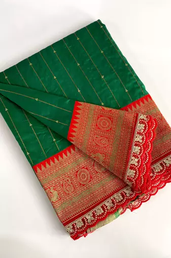 Green Paithani Silk Saree With Rich Contrast Weaving Pallu And Border & Blouse