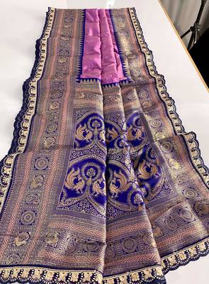 Lavender Paithani Silk Saree With Rich Contrast Weaving Pallu And Border & Blouse 1