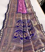 Lavender Paithani Silk Saree With Rich Contrast Weaving Pallu And Border & Blouse