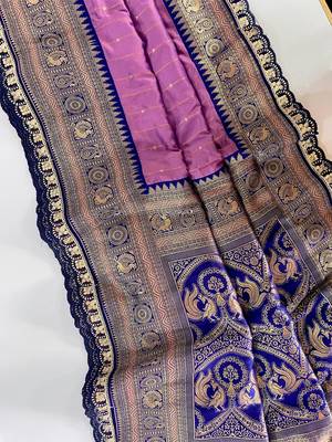 Lavender Paithani Silk Saree With Rich Contrast Weaving Pallu And Border & Blouse 3